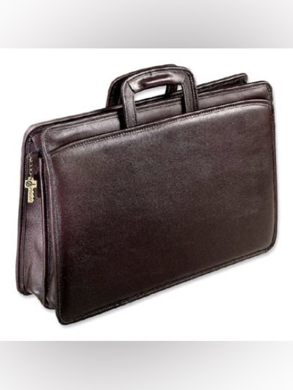 Jack Georges University Collection Double gusset top zip tri-pocket Briefcase